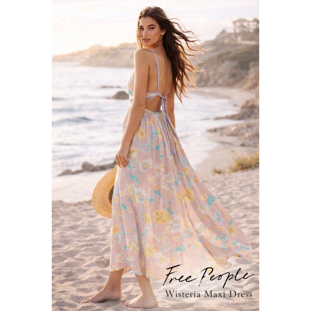 Free People Wisteria Light Combo Maxi Dress Floral Open Back Boho XS Spring